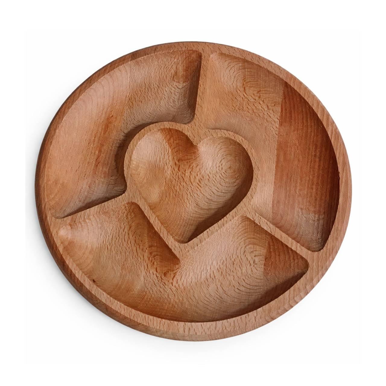 Менажница деревянная круглая для подачи блюд Сердце однотонная 26 см (ea025fd5)