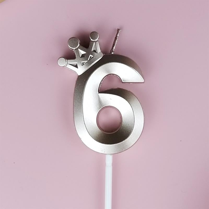 Свічка для торта цифра "6" з короною Рожево-золотий (16533)