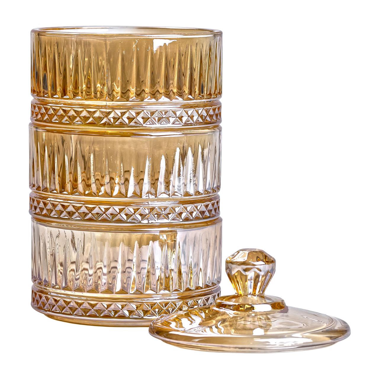 Конфетница трехъярусная стеклянная с крышкой круглая Ø 10 см Коричневый - фото 4