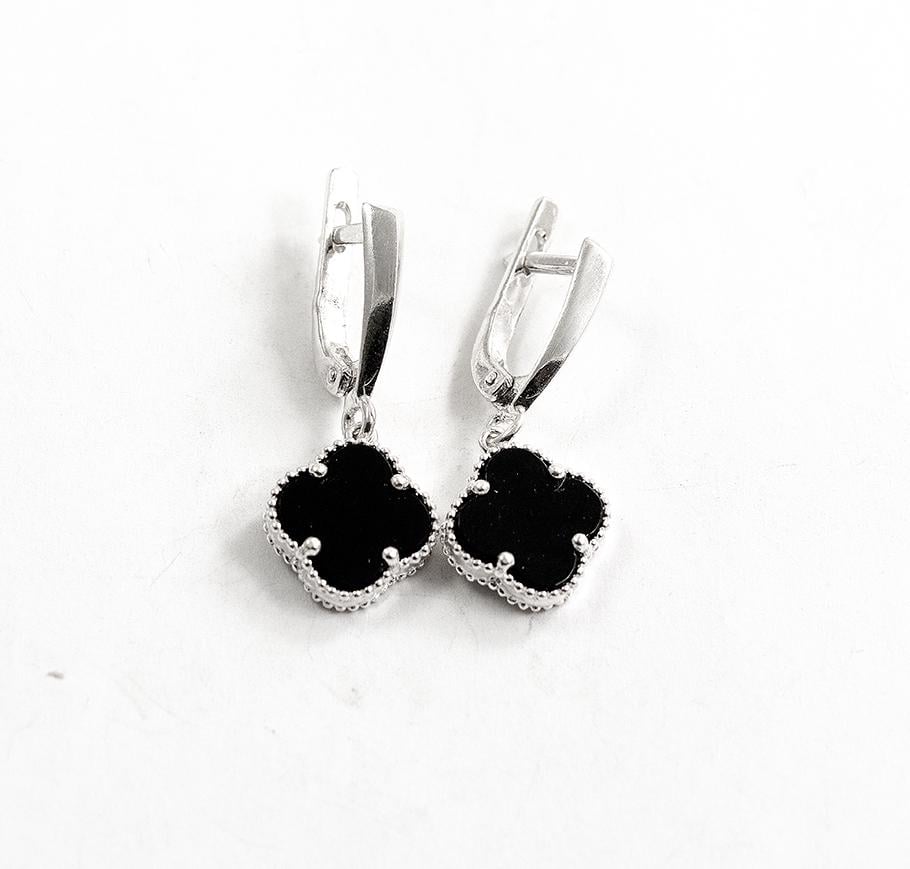 Серьги Maxi Silver 9422 Клевер с ониксом (89422)