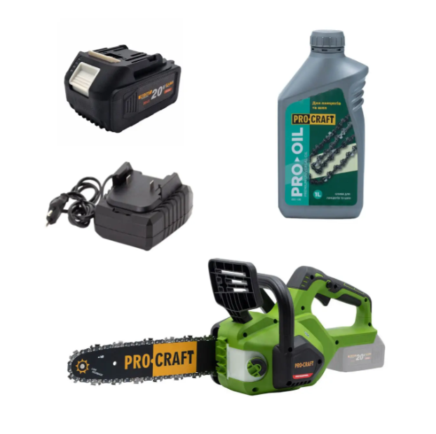 Пилка аккумуляторная ProCraft с АКБ зарядным устройством и маслом для цепи 1 л (PKA-38) Пилка аккумуляторная ProCraft с АКБ зарядным устройством и маслом для цепи 1 л (PKA-38)
