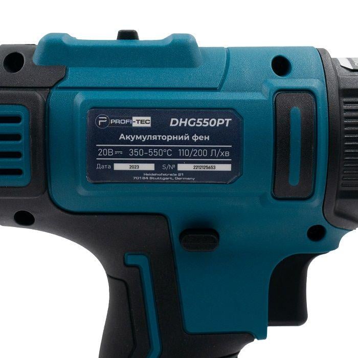 Фен акумуляторний PROFI-TEC 20V DHG550PT POWERLine без акумуляторів та зарядного пристрою (005933) - фото 6