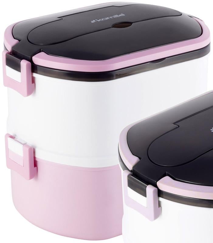 Ланч-бокс Kamille Snack двухуровневый пластик и нержавеющая сталь 1500 мл Розовый