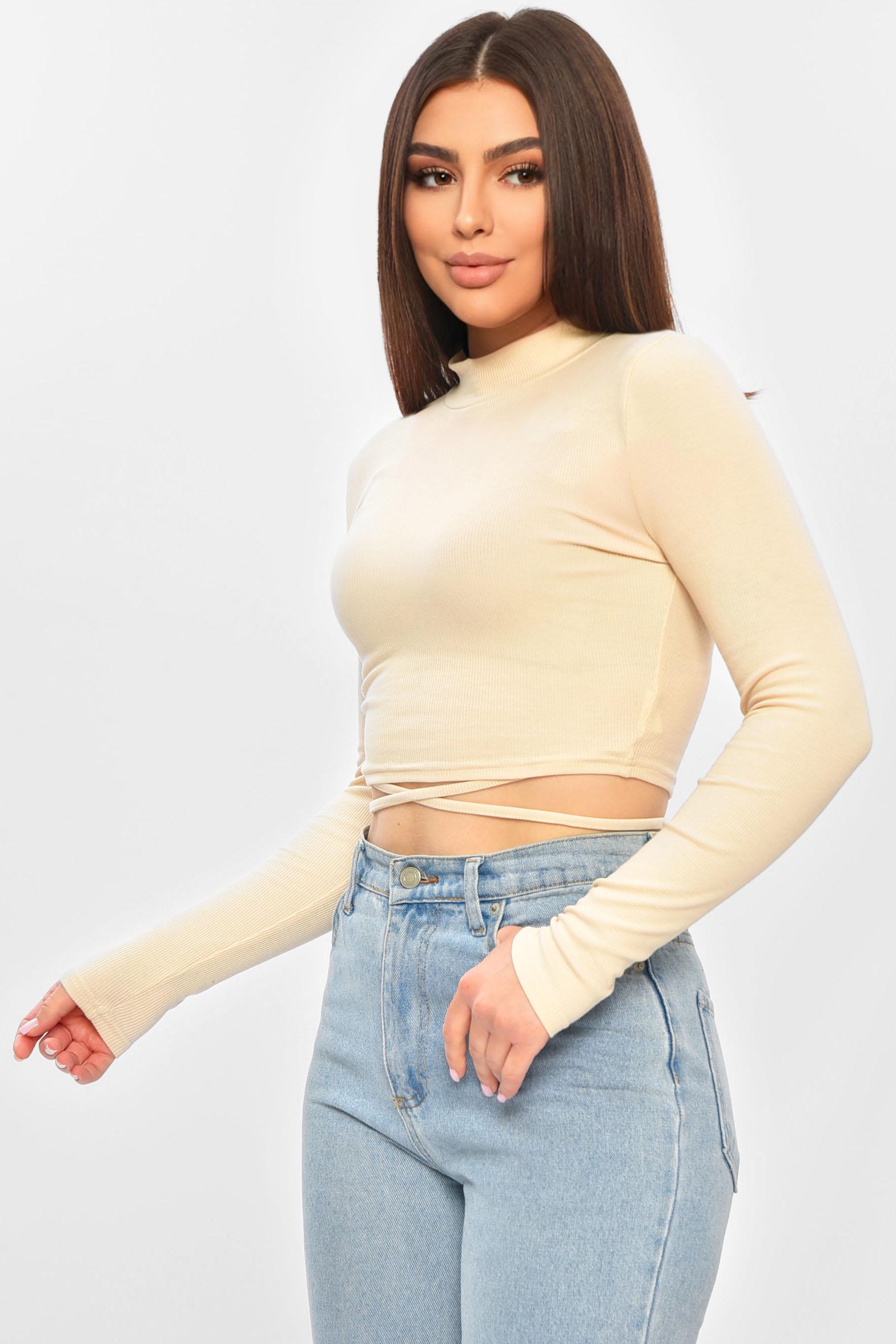 Кофта жіноча 201988 однотонна в рубчик S-M Бежевий (201988_!315342_42-44) - фото 2