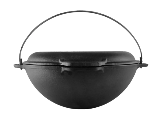 Котел чугунный азиатский Brizoll с чугунной крышкой-сковородкой 12 л - фото 3