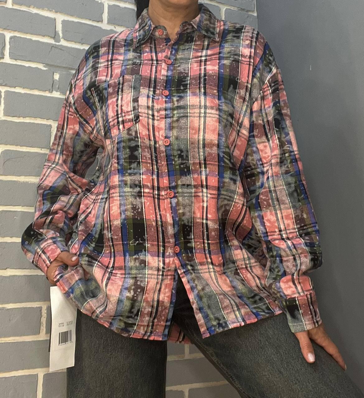 Сорочка жіноча A-N 2775 картата варена в клітинку оверсайз коттон OS Рожевий (2906) - фото 4 Сорочка жіноча A-N 2775 картата варена в клітинку оверсайз коттон OS Рожевий (2906) - фото 4