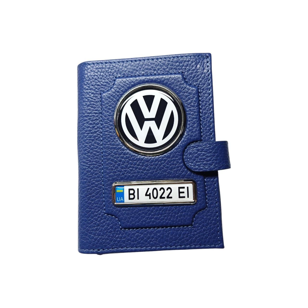 Портмоне для водійських документів Volkswagen з номером авто натуральна шкіра Синій (2491677260)