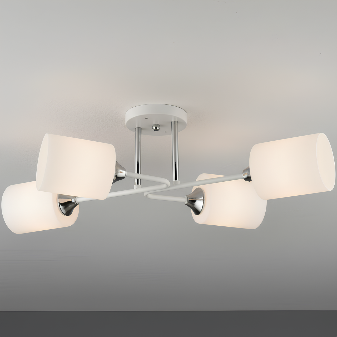 Люстра Valeso на четыре матовых плафона под лампы Е27 Белый/Хром (B N6641/4 WT+CR)