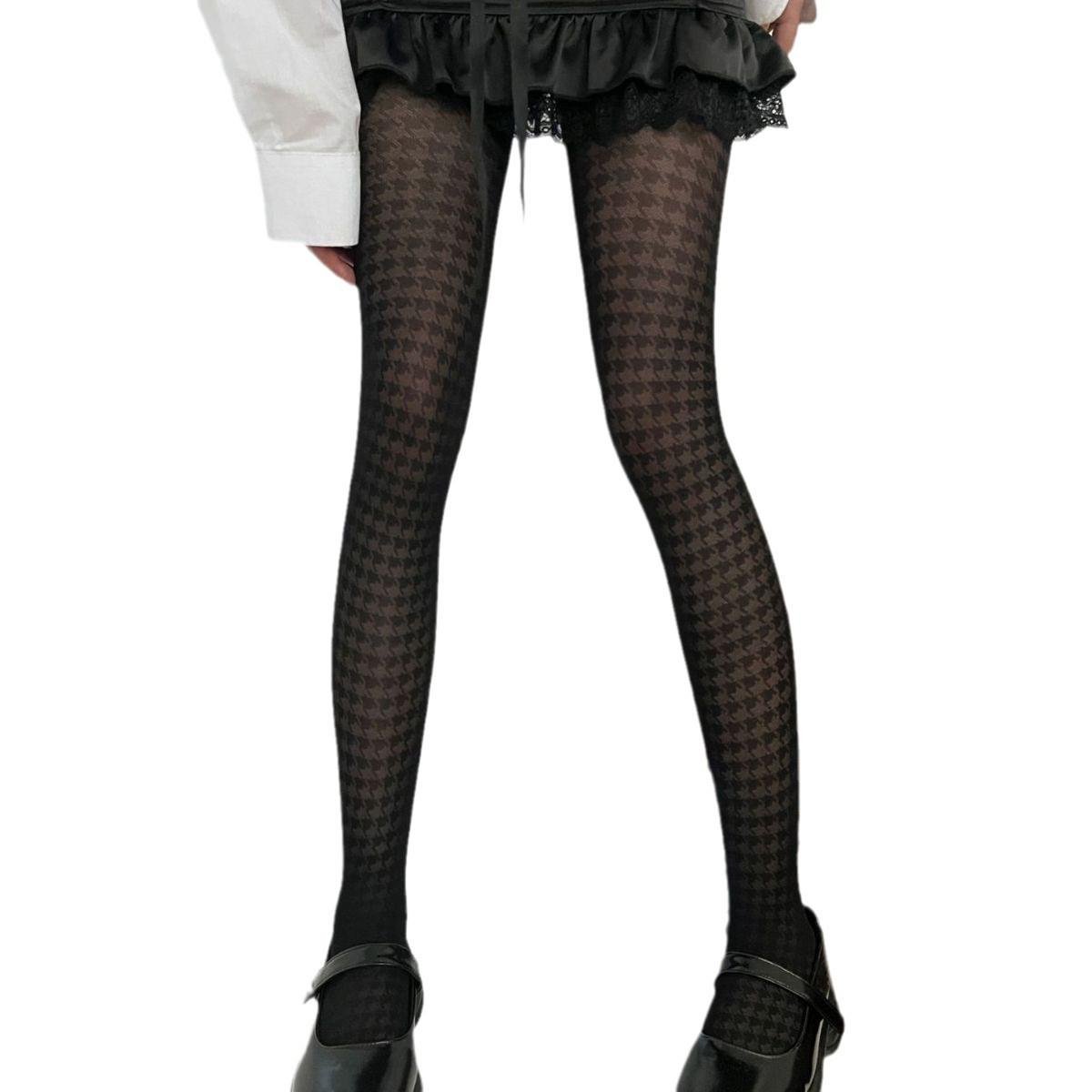 Колготки с рисунком гусиная лапка one size Черный (M1-71-1765)