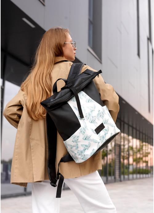 Городской рюкзак женский роллтоп Sambag Palm с двумя отделениями и карманом под ноутбук Черный (10450271841)