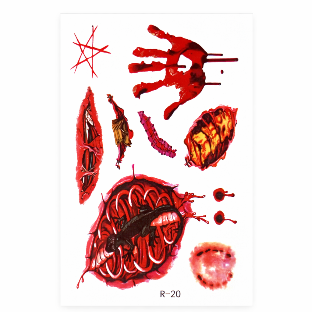 Наклейка временная на тело Раны переводка 10x6 см Красный (R-20)