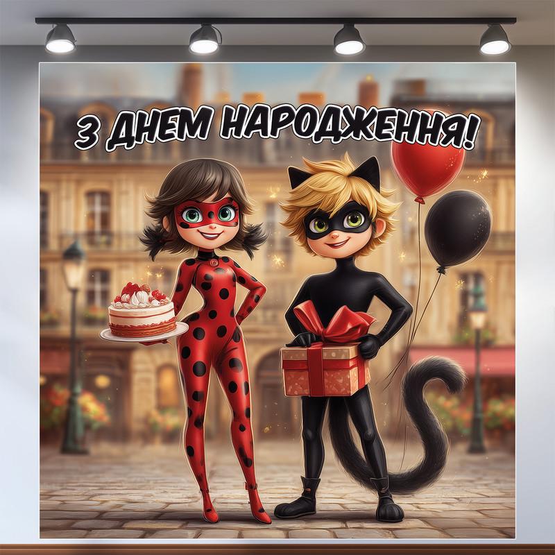 Баннер для фотозоны Леди баг и супер-кот 200x200 см №44085
