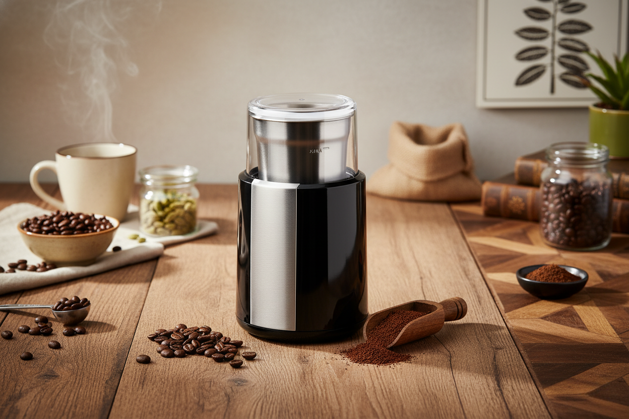 Кофемолка сетевая электрическая электрокофемолка роторная 200 Вт со съемным контейнером на 60 г Черный (WCG-8301) - фото 3