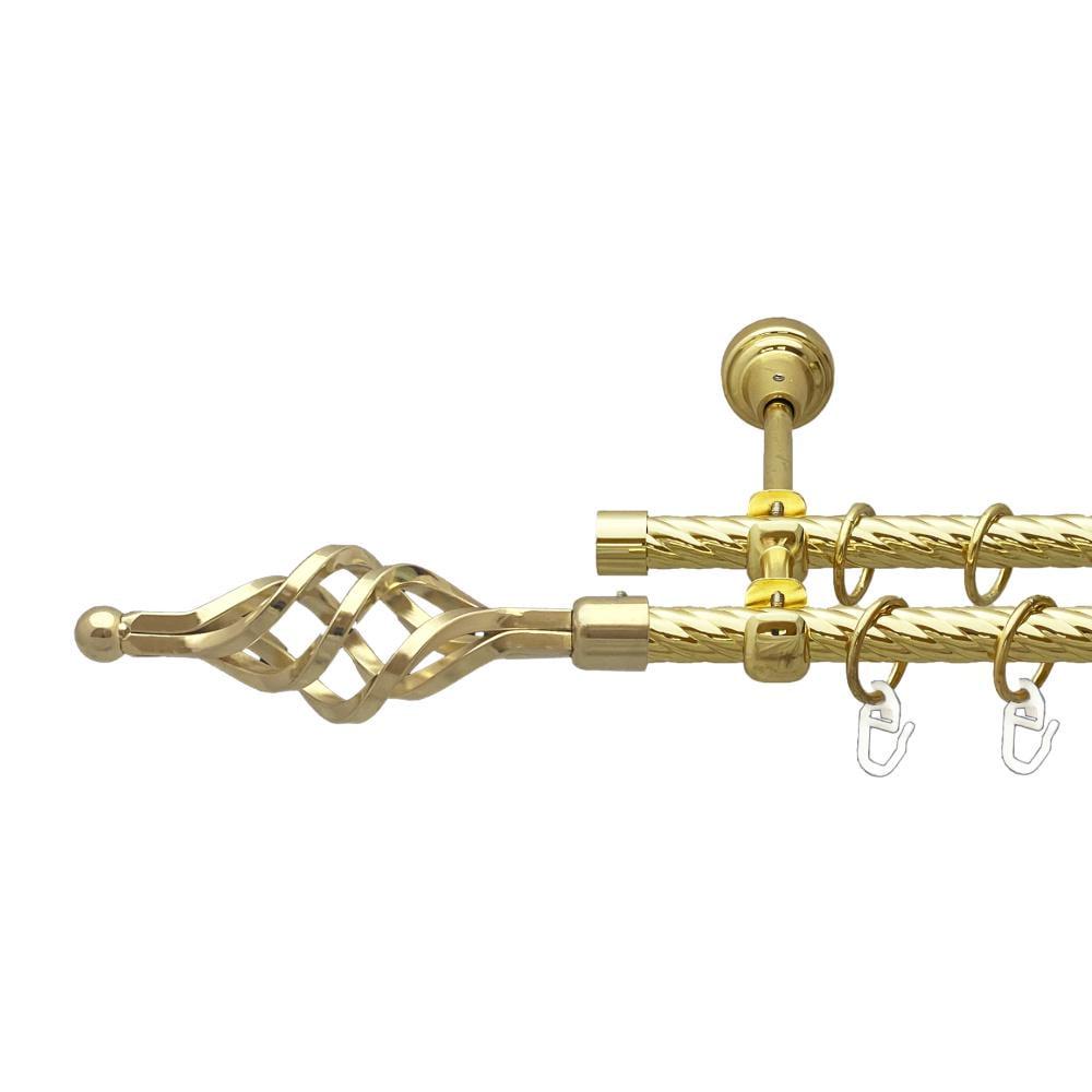 Карниз металлический Orvit Ажур Малая двухрядная открытая/скрученная труба/кольцо металлическое Золото 16/16 мм 240 см (00-00024882)