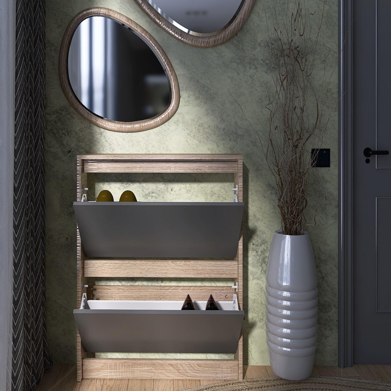 Тумба под обувь Everest Сити 160-2 702х160х958 мм Сонома/Графит (11436) - фото 3 Тумба под обувь Everest Сити 160-2 702х160х958 мм Сонома/Графит (11436) - фото 3