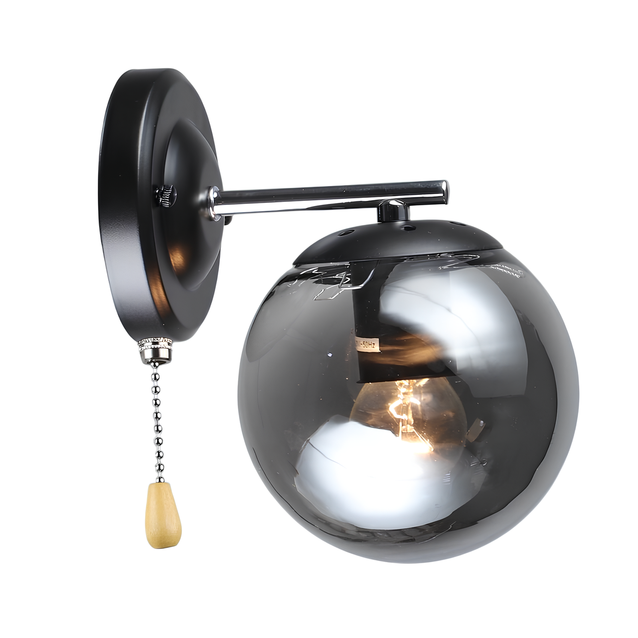 Бра Valeso со стеклянным плафоном-сферой под лампу Е27 Черный/Хром (K2307/1W)