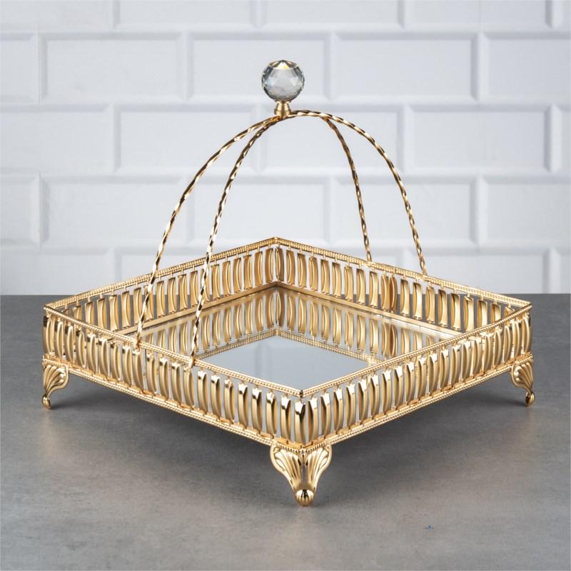 Ваза для цукерок Zeyve Roza металева з дзеркальною підставою 28х28 см Золотий (M175A)