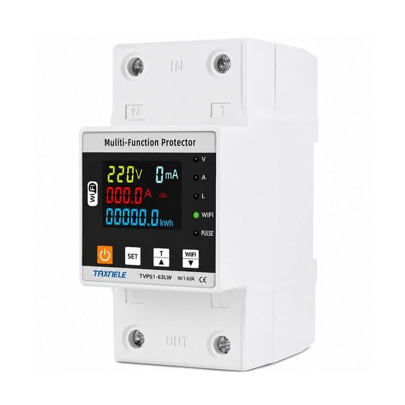 Умное WiFi реле TAXNELE с полной защитой/счетчиками/таймером 1P+N 1-63A 230V Smart Life (TVPS1-63LW)