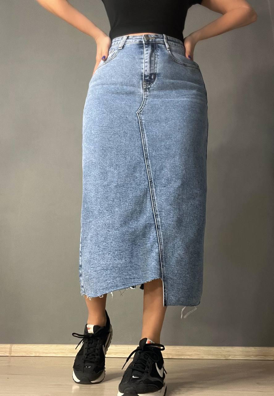 Спідниця жіноча джинсова Moss 503 довга асиметрична з розрізом р. 28 Блакитний (4079) - фото 5 Спідниця жіноча джинсова Moss 503 довга асиметрична з розрізом р. 28 Блакитний (4079) - фото 5