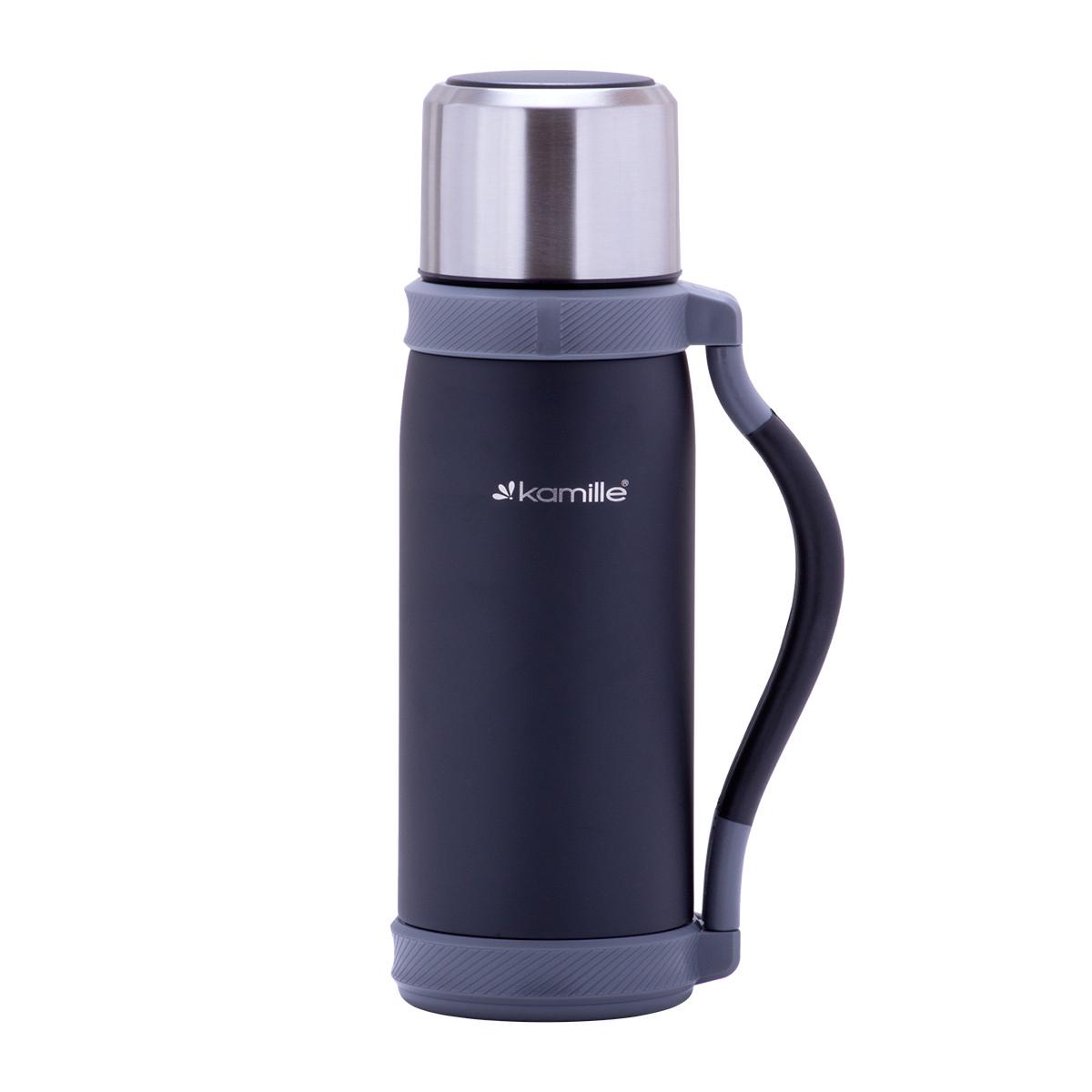Термос с ручкой Kamille KM-2015 из нержавеющей стали со съемным клапаном 1200 мл Черный (150-84-2015)
