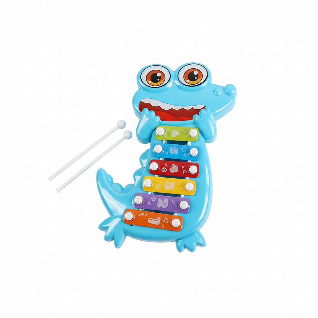 Ксилофон Y 9097 Динозаврик на листе 6 металлических пластин/2 ударные палочки (30477186)