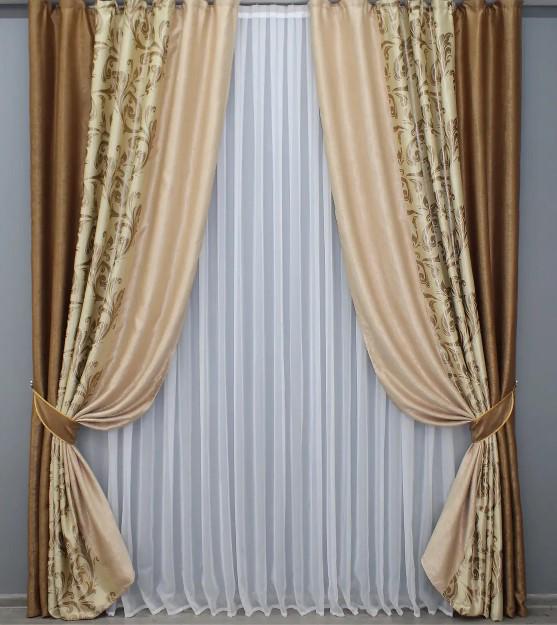 Шторы в гостиную блекаут/софт 1,7х2,7 м 2 шт. Коричневый/Бежевый/Песочный (016дк/143-074Б-095ш)