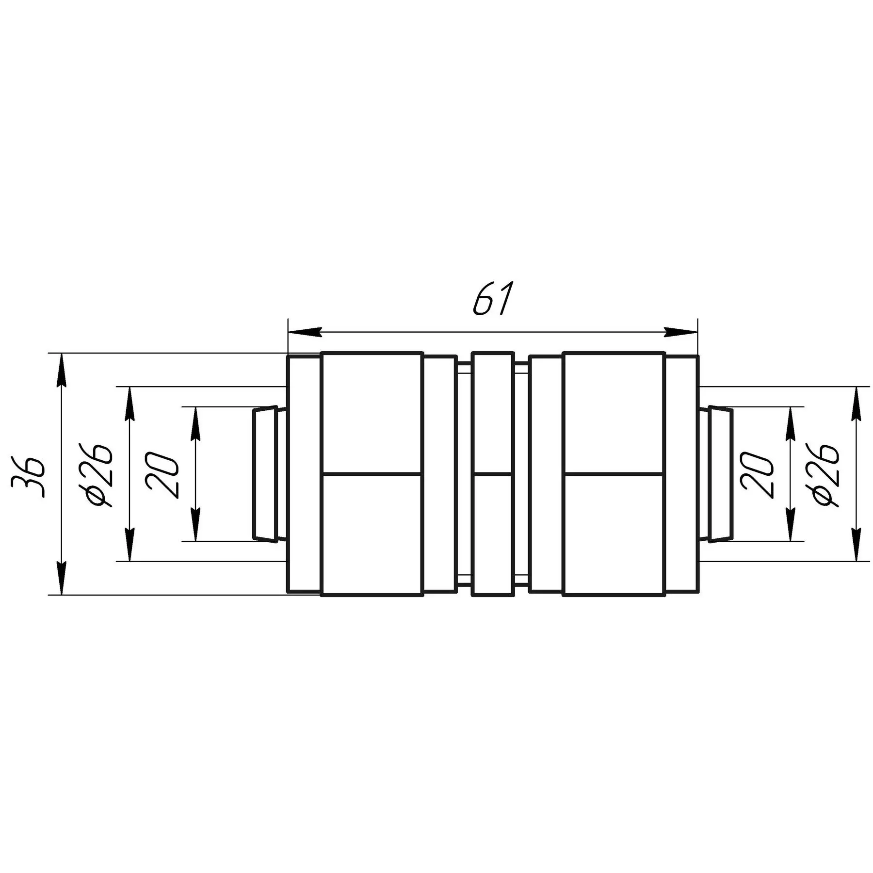 Муфта проміжна APE ITALY 703 L 26x26 мм (GSR-000000852) - фото 3 Муфта проміжна APE ITALY 703 L 26x26 мм (GSR-000000852) - фото 3