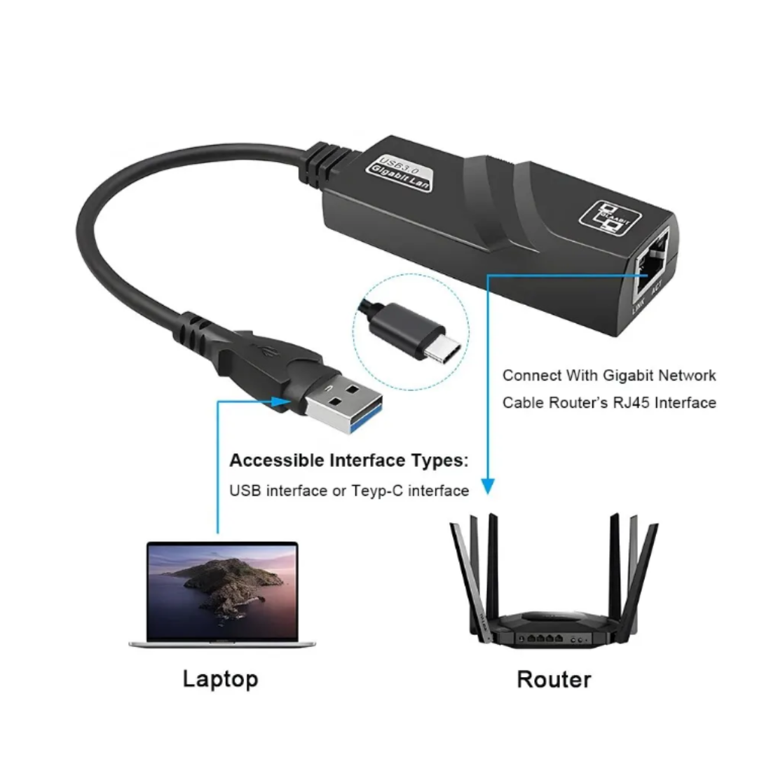 Мережевий адаптер DBIT RTL8153 USB Type-A Gigabit Ethernet - фото 5