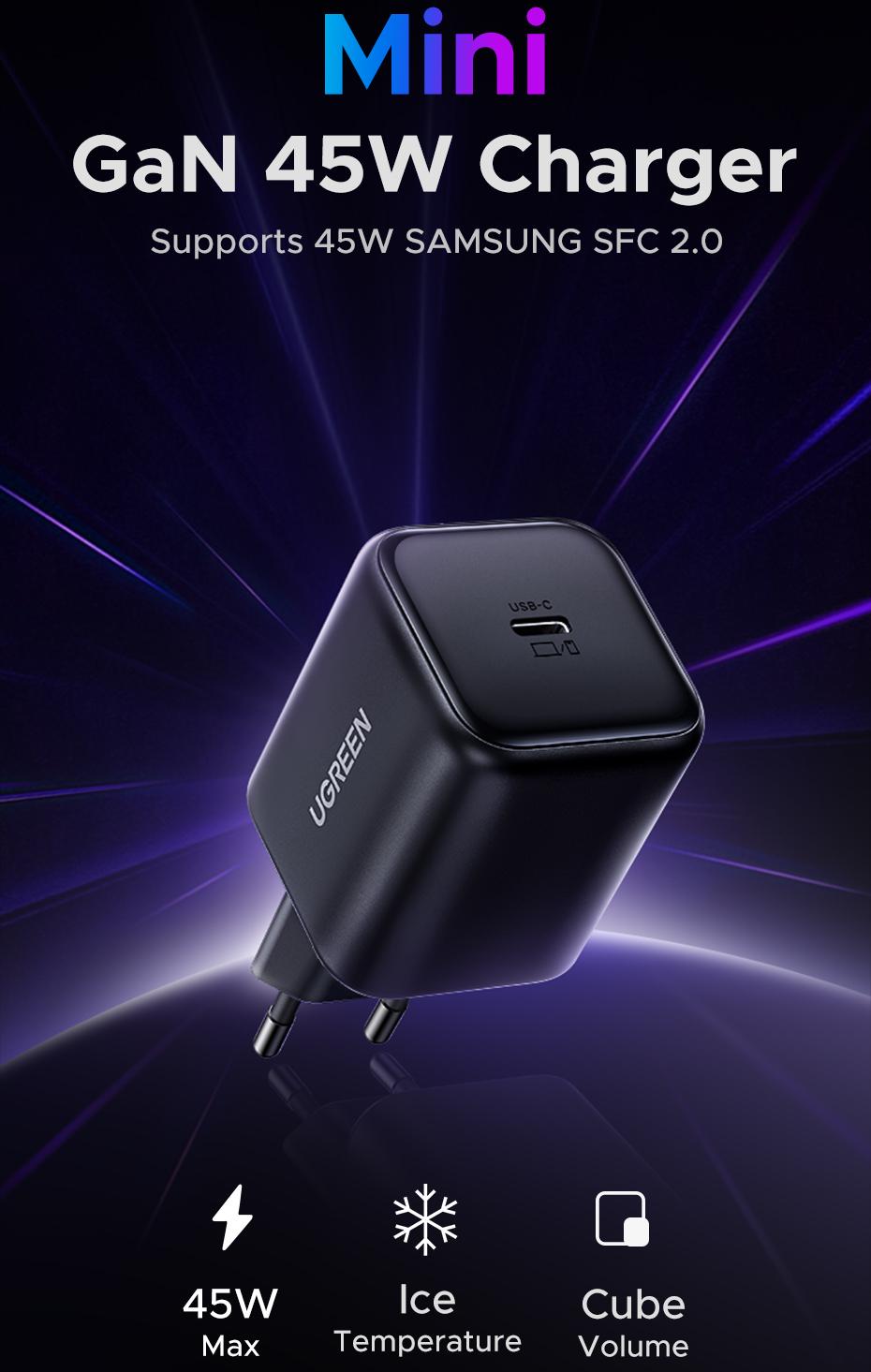 Зарядное устройство Ugreen Gan 45w GAN PD USB-C (28337172) - фото 7 Зарядное устройство Ugreen Gan 45w GAN PD USB-C (28337172) - фото 7