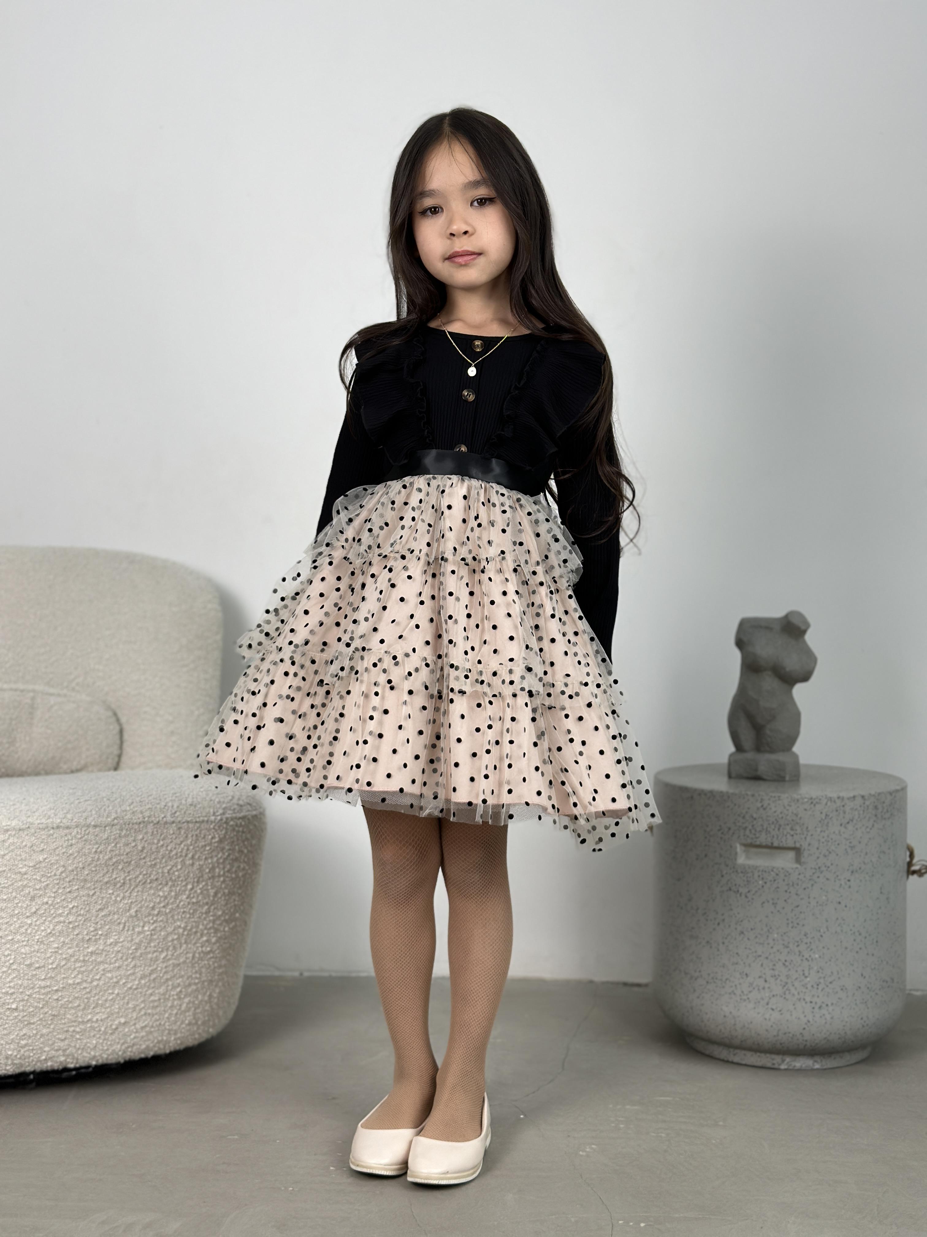 Платье праздничное детское KatyKids Эмилия с длинным рукавом и пышной юбкой в горох 90 см Черный с бежевым (11055360400) - фото 9 Платье праздничное детское KatyKids Эмилия с длинным рукавом и пышной юбкой в горох 90 см Черный с бежевым (11055360400) - фото 9