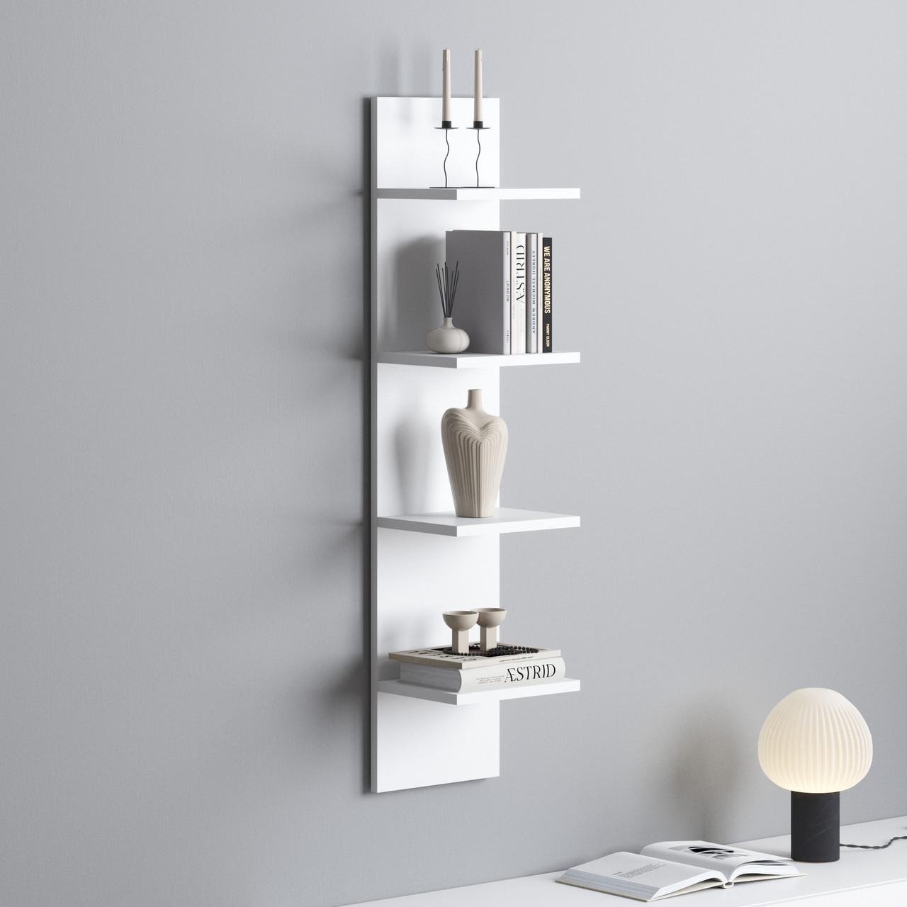 Полиця настінна для книг та декору на 4 відділення 250x1090x200 мм Білий (hm-51-wh)