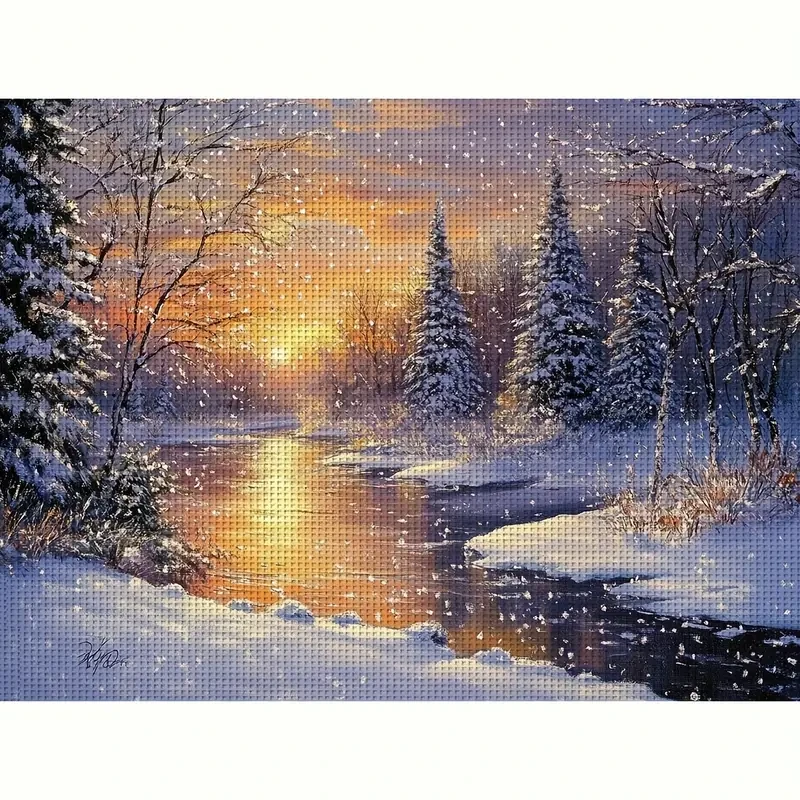 Набір для вишивання хрестиком в 3 нитки 11 ст Зимова річка 30х40 см (2825427670)