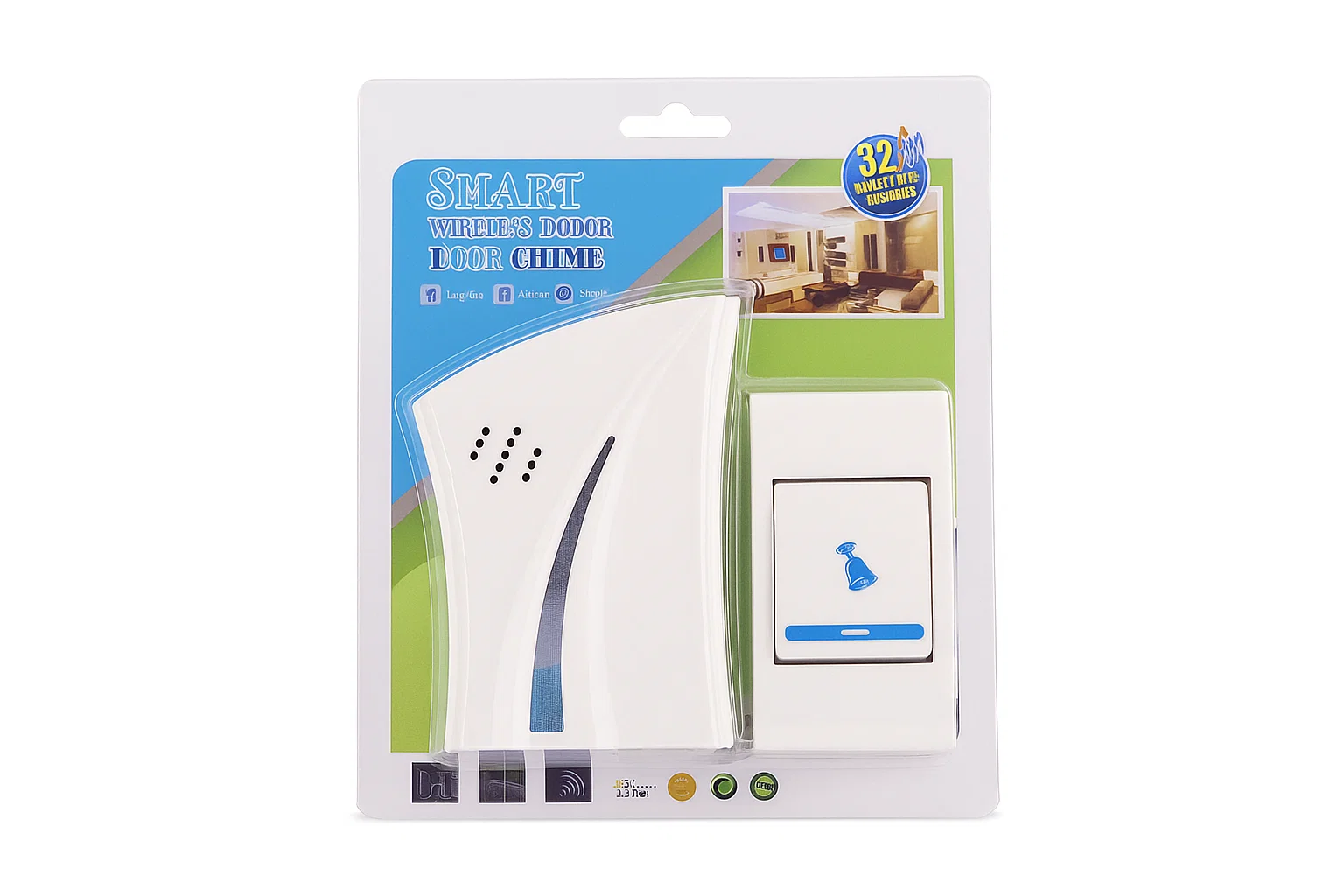 Звонок дверной беспроводной с кнопкой/защита от влаги/фигурный/32 мелодий до 150 м (30583810) - фото 2 Звонок дверной беспроводной с кнопкой/защита от влаги/фигурный/32 мелодий до 150 м (30583810) - фото 2