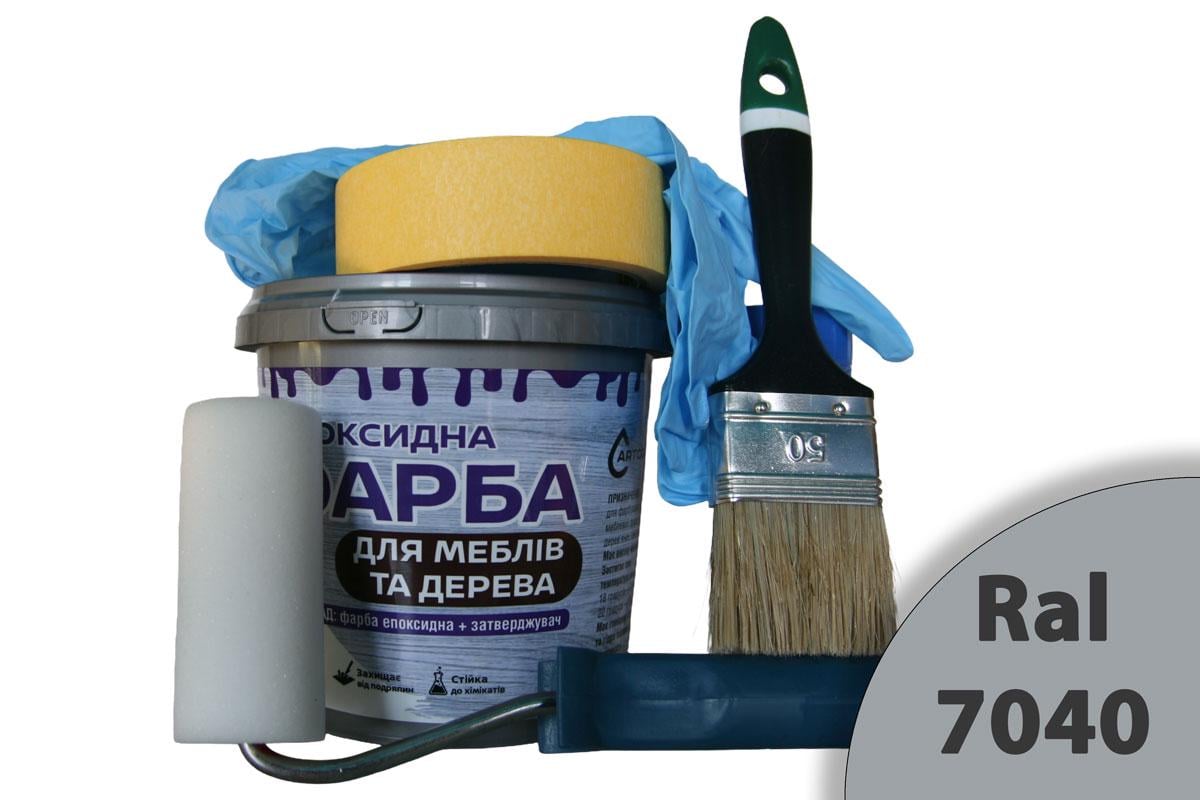 Краска эпоксидная двухкомпонентная ArtCraft для мебели и дерева 3 кг Светло-серый с набором для окрашивания валик/кисть/перчатки/малярная лента