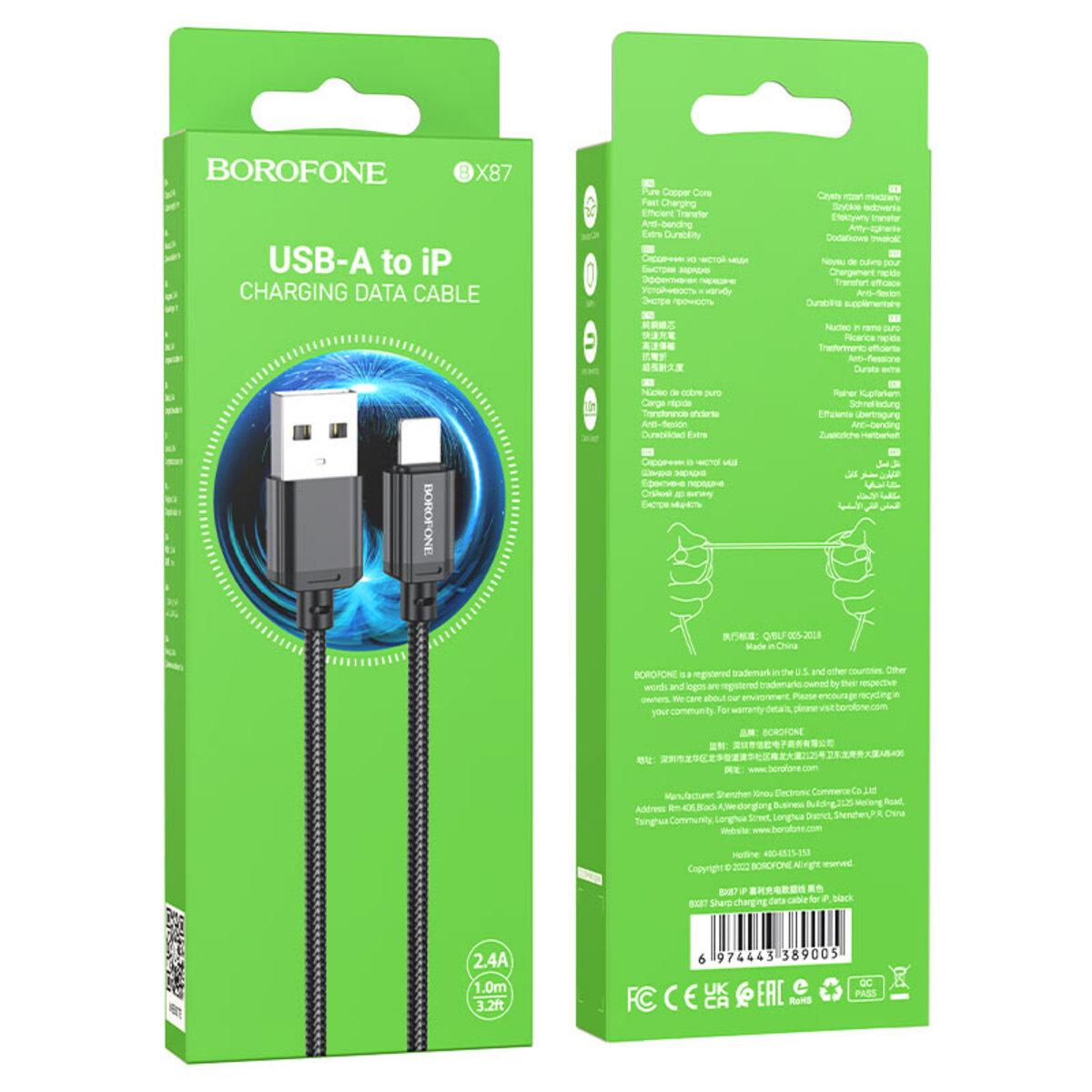 Кабель Borofone BX87 Sharp charging data cable for Lightning Black (BX87LB) - фото 4
