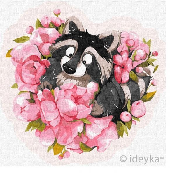 Картина по номерам Идейка Влюбленный енот 30х30 см в термопакете (КНО4222-mt)