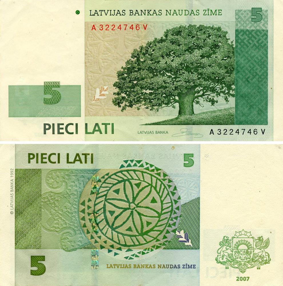 Коллекционные банкноты Латвия 5 латов 2007 F-VF (P53b)