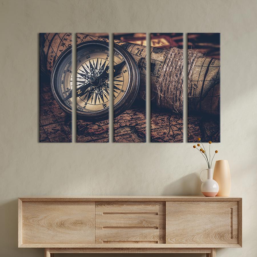 Модульная картина из 5 частей Компас и древняя карта 132x80 см (529-51)