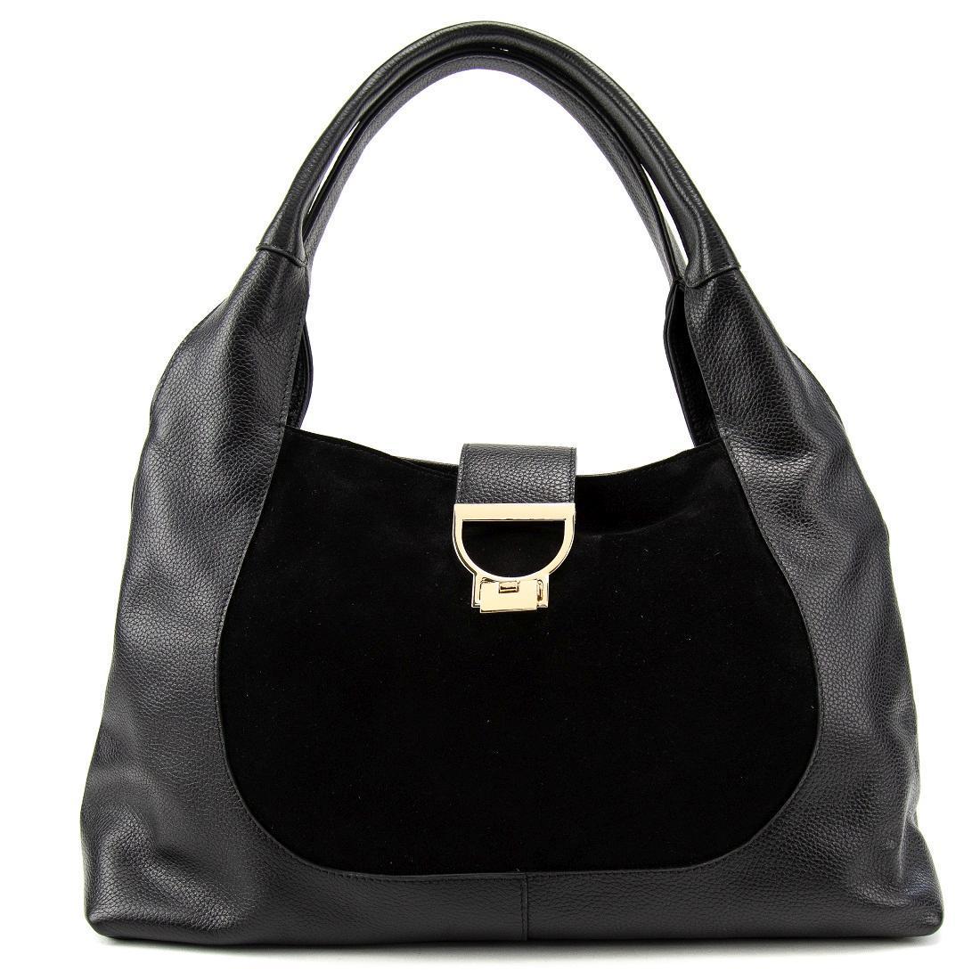 Женская кожаная сумка Tavinchi CH-555A-Y с замшевой вставкой Черный (2693650393)