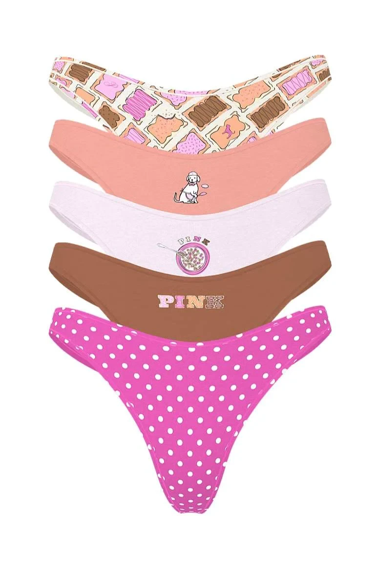 Набор трусиков Victoria Secret Logo Cotton High-Leg Thong 5 шт. L Разноцветный (2784445313)