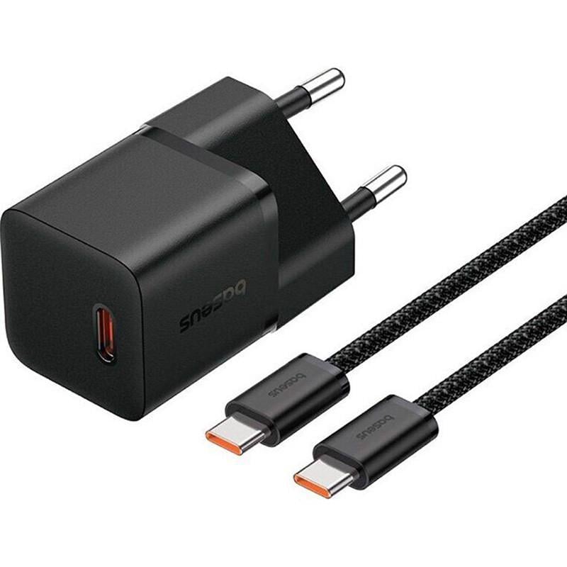 Зарядний пристрій мережевий BASEUS GaN5 Fast Charger mini PD20W 1USB-C з кабелем Type-C to Type-C Cluster Black (00000074727_1)