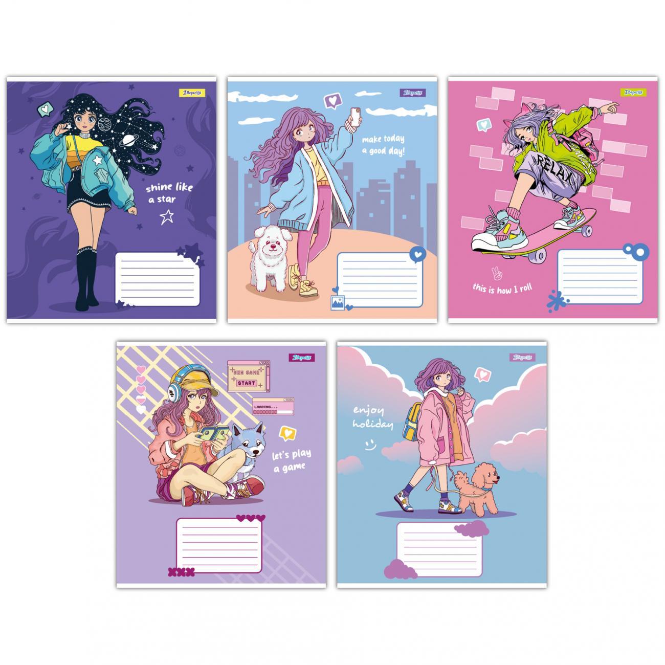 Зошити учнівські у лінійку 1 вересня Anime girl 12 арк. 25 шт. в уп. (MTT-182796)