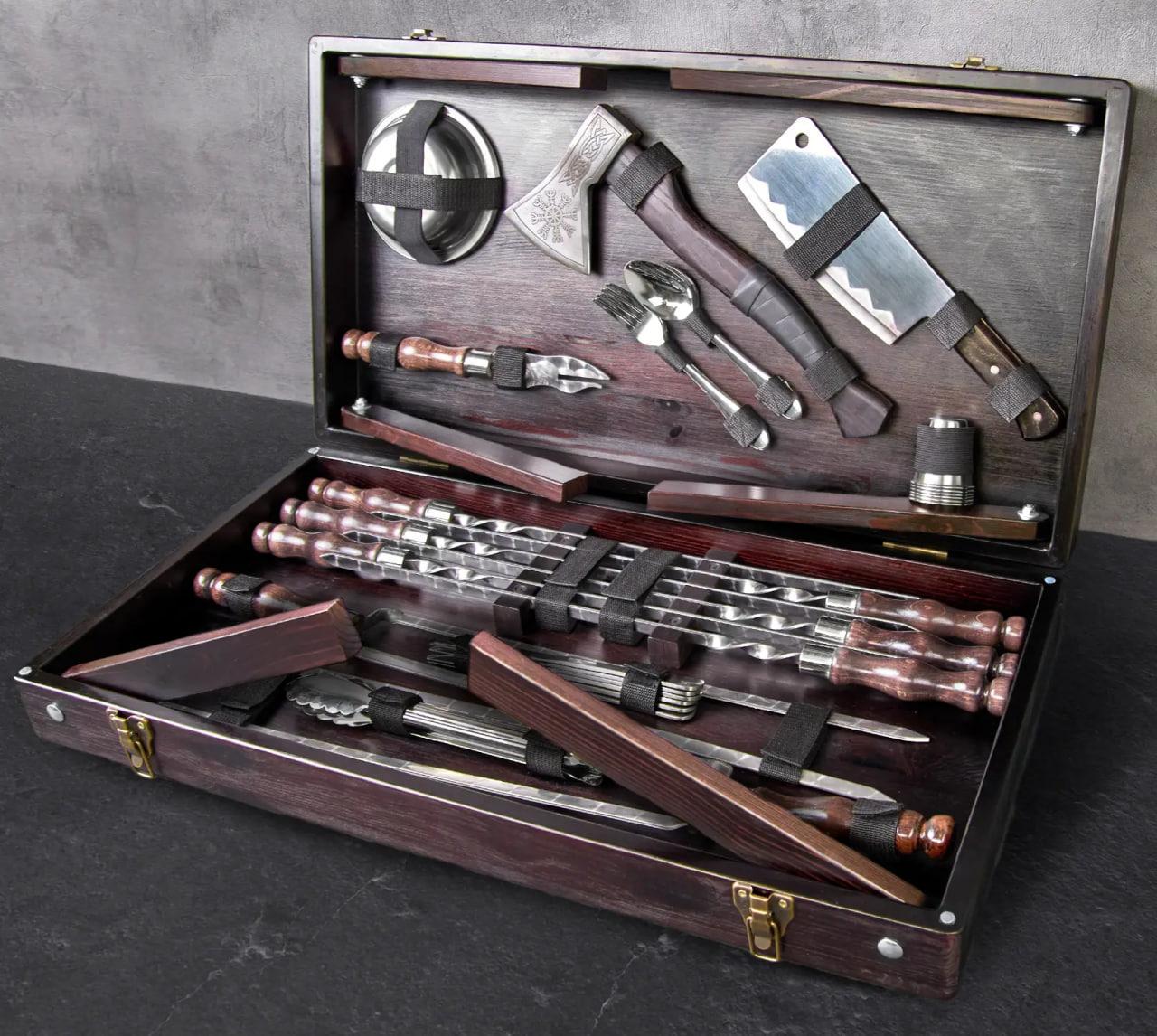 Набор шампуров и инструментов Viking WC-002 Деллинг 2в1 в деревянном кейсе (2383737862)