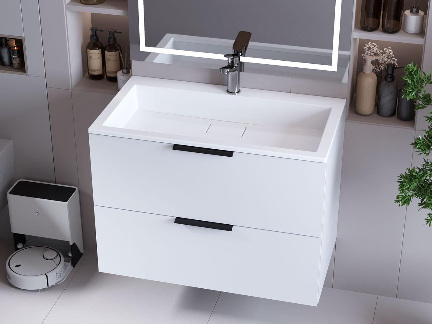 Тумба подвесная Status Juna 80 с умывальником Aria Low 80 (13590)