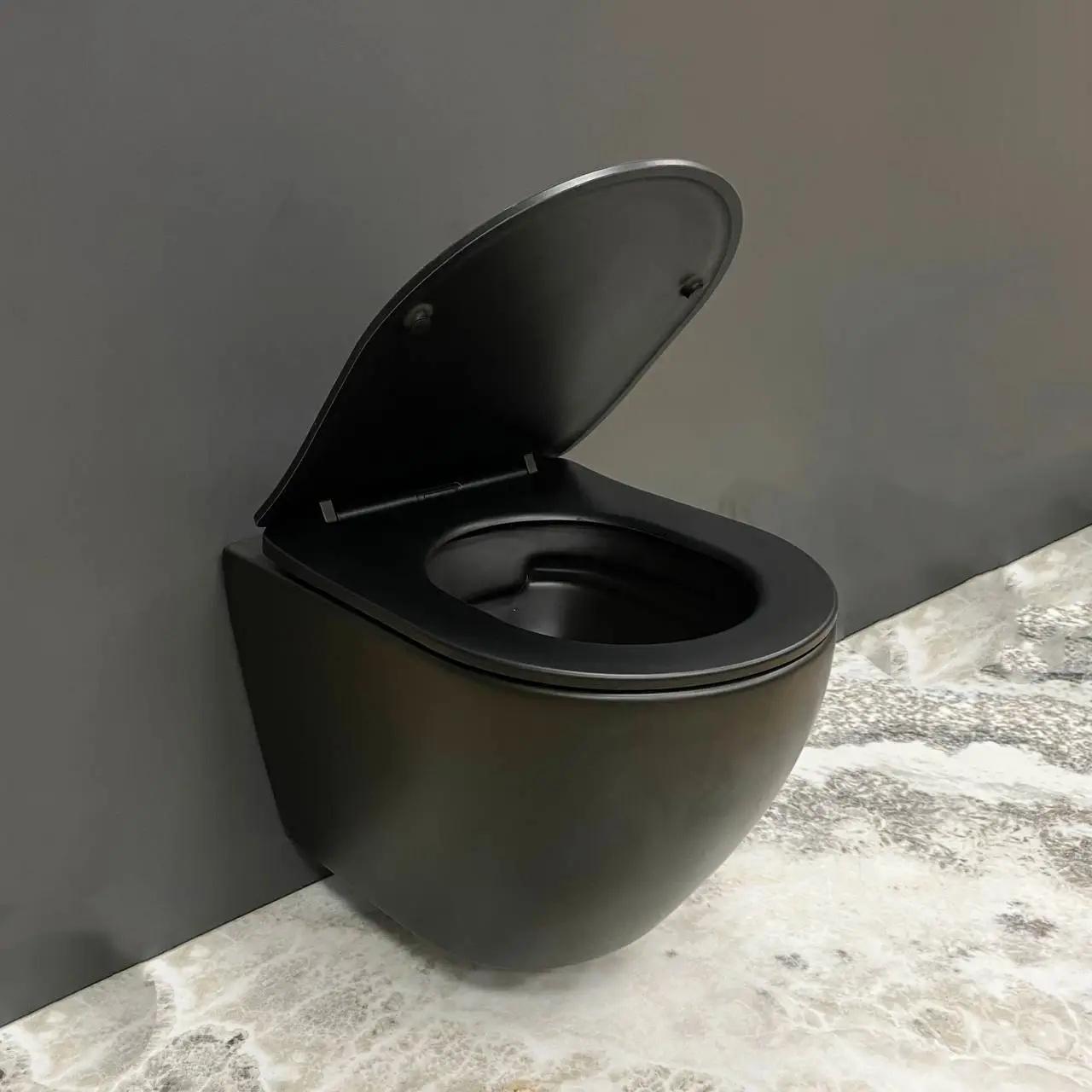 Унитаз подвесной VBI Vulcano безободковый 490x360 мм Черный матовый (RM-VBI-020412) - фото 4 Унитаз подвесной VBI Vulcano безободковый 490x360 мм Черный матовый (RM-VBI-020412) - фото 4