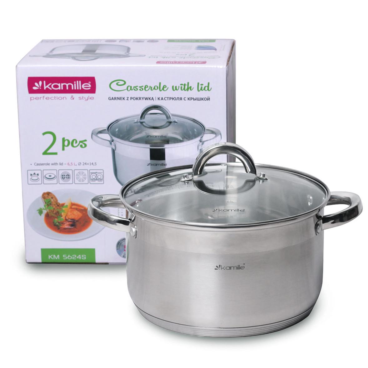 Кастрюля с крышкой Kamille KM-5624S из нержавеющей стали и полыми ручками 5,8 л (1883388279)