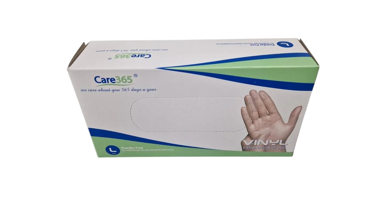 Перчатки виниловые CARE 365 одноразовые без пудры L 100 шт. Белый