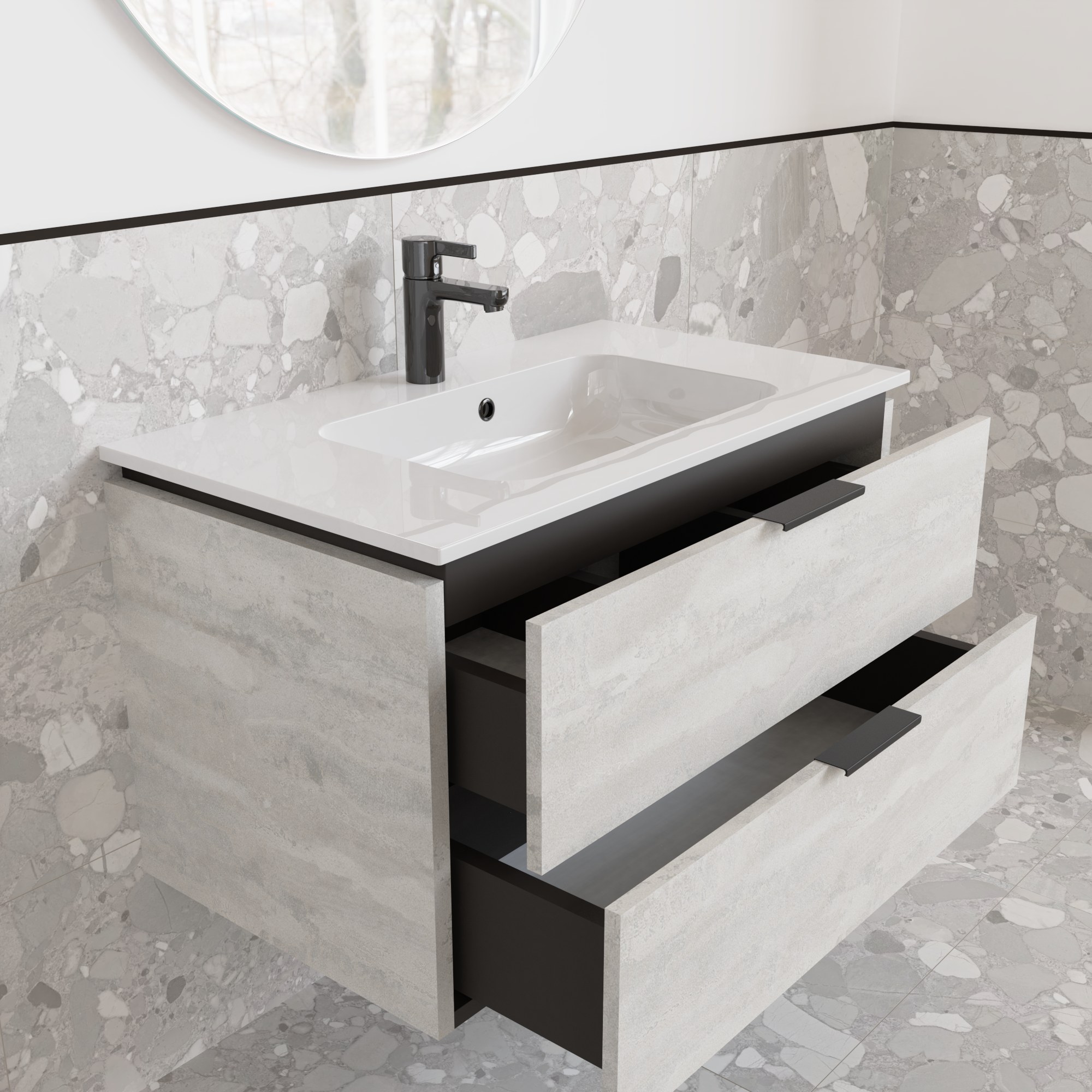 Тумба підвісна з раковиною MVK Vostok Icon 70 В2 700х450х530 мм Бетонний камінь (p270bt) - фото 3 Тумба підвісна з раковиною MVK Vostok Icon 70 В2 700х450х530 мм Бетонний камінь (p270bt) - фото 3