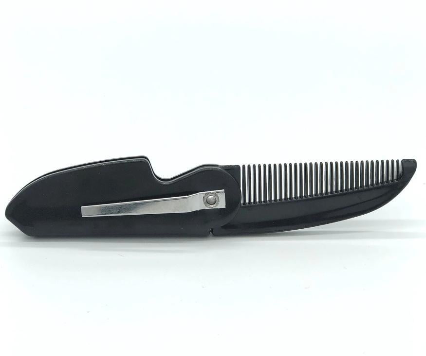 Гребень для волос/бороды/усов мужской Pocket Clip складной пластиковыйЧерный (87149436)