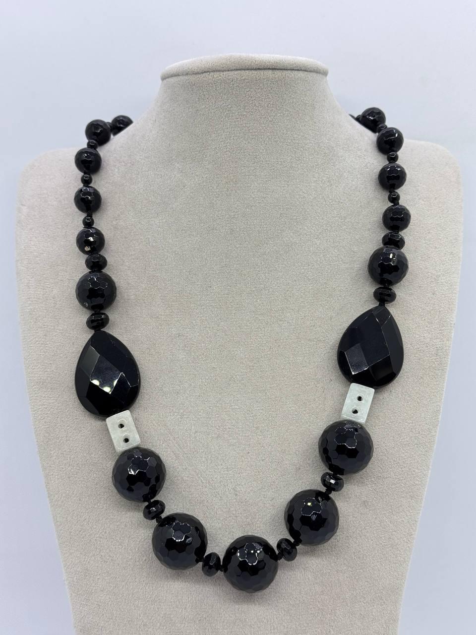 Бусы агат 54 см Черный (12377)